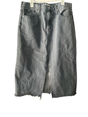 Madewell Black-Grey Washed Denim Midi Skirt with Front Slit 100% cotton EUC